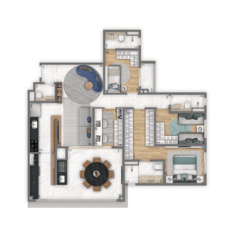 Planta-tipo 115m | 4 dormitórios.