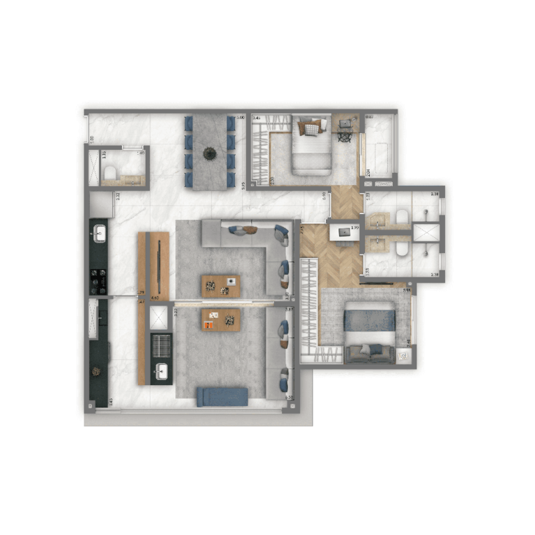 Planta-tipo 95m | 2 suítes.
