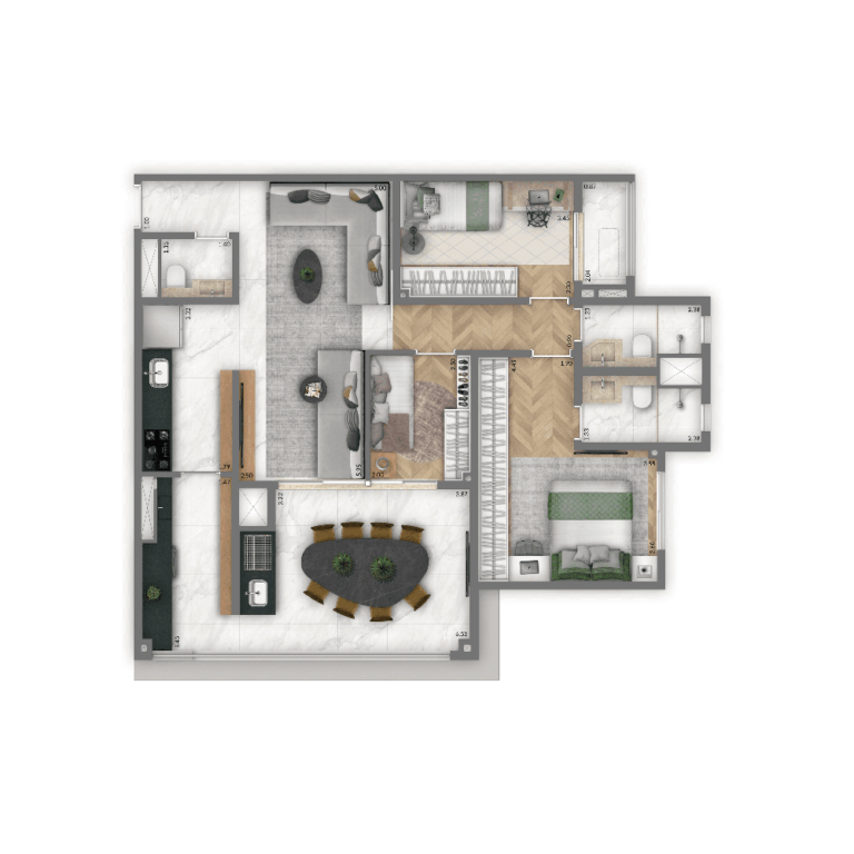 Planta opção 95m | 3 dormitórios.